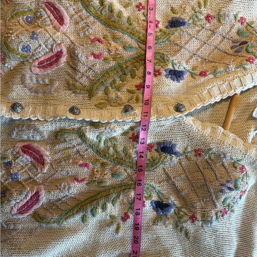 VINTAGE Jennifer Reed Sweater Womens 3x Ivory Floral Cardigan Embroidered - Picture 8 of 8